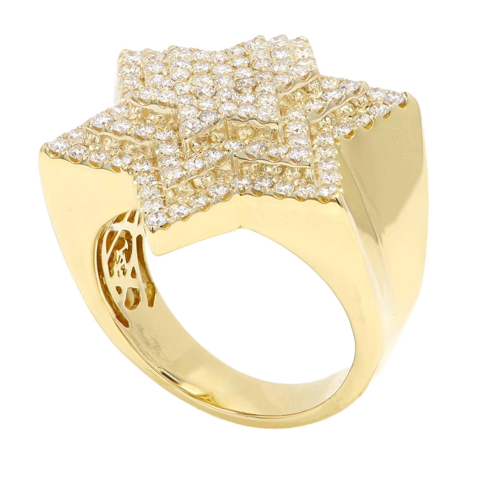 Anello con Stella di David molto grande 4,0 CT di diamanti in oro giallo 14 carati in vendita 2