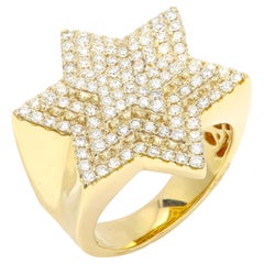 Very Large Star of David Diamond Ring 4.0 CT Diamonds 14 Karat Yellow Gold