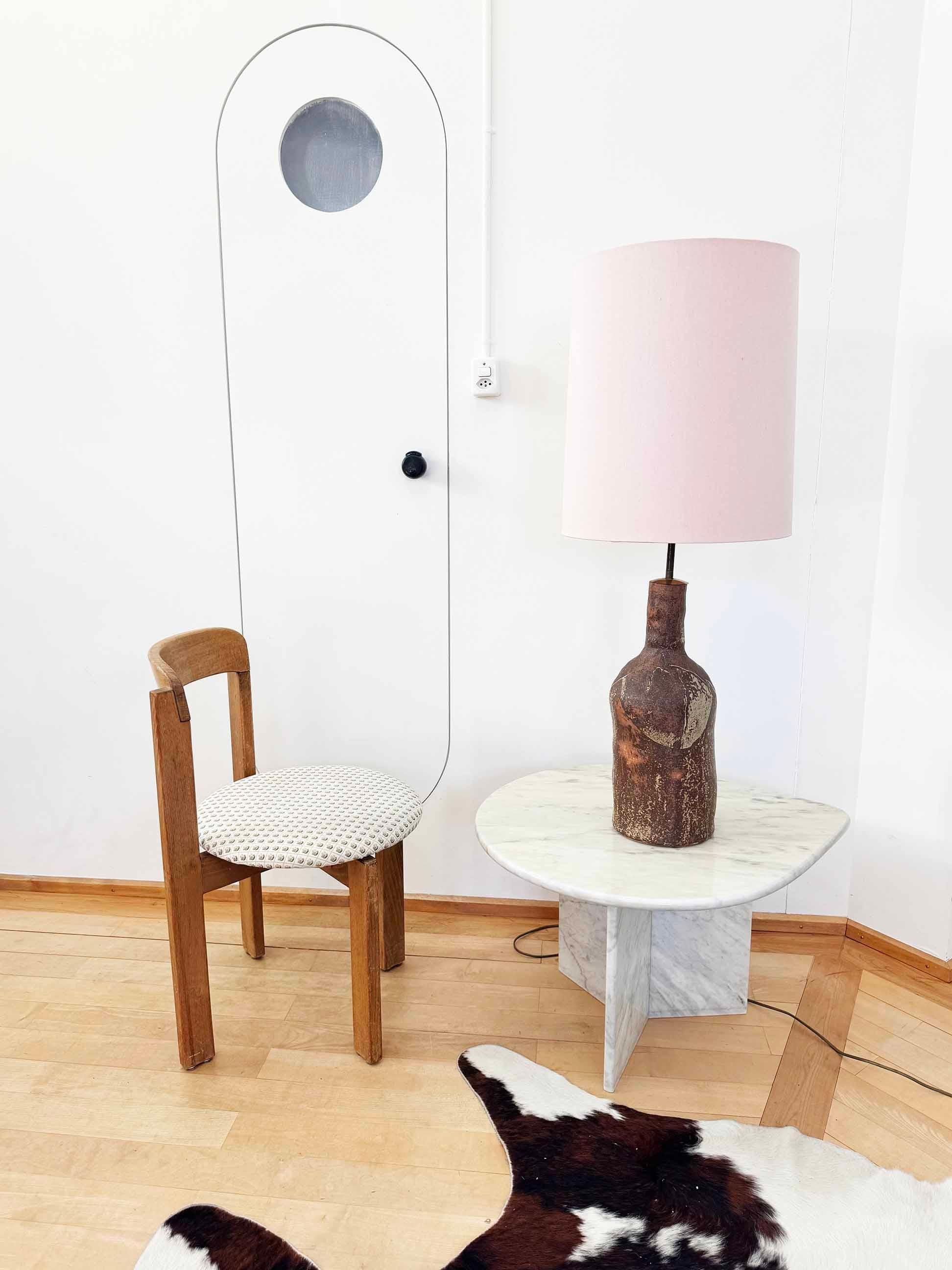 Very stunning 1970s large French, brutalist handmade lamp featuring a 3 light switch, you can have one light, two lights, or all three on with the pull of the chain.  **We have a video of the lighting functions available to send to you upon request.