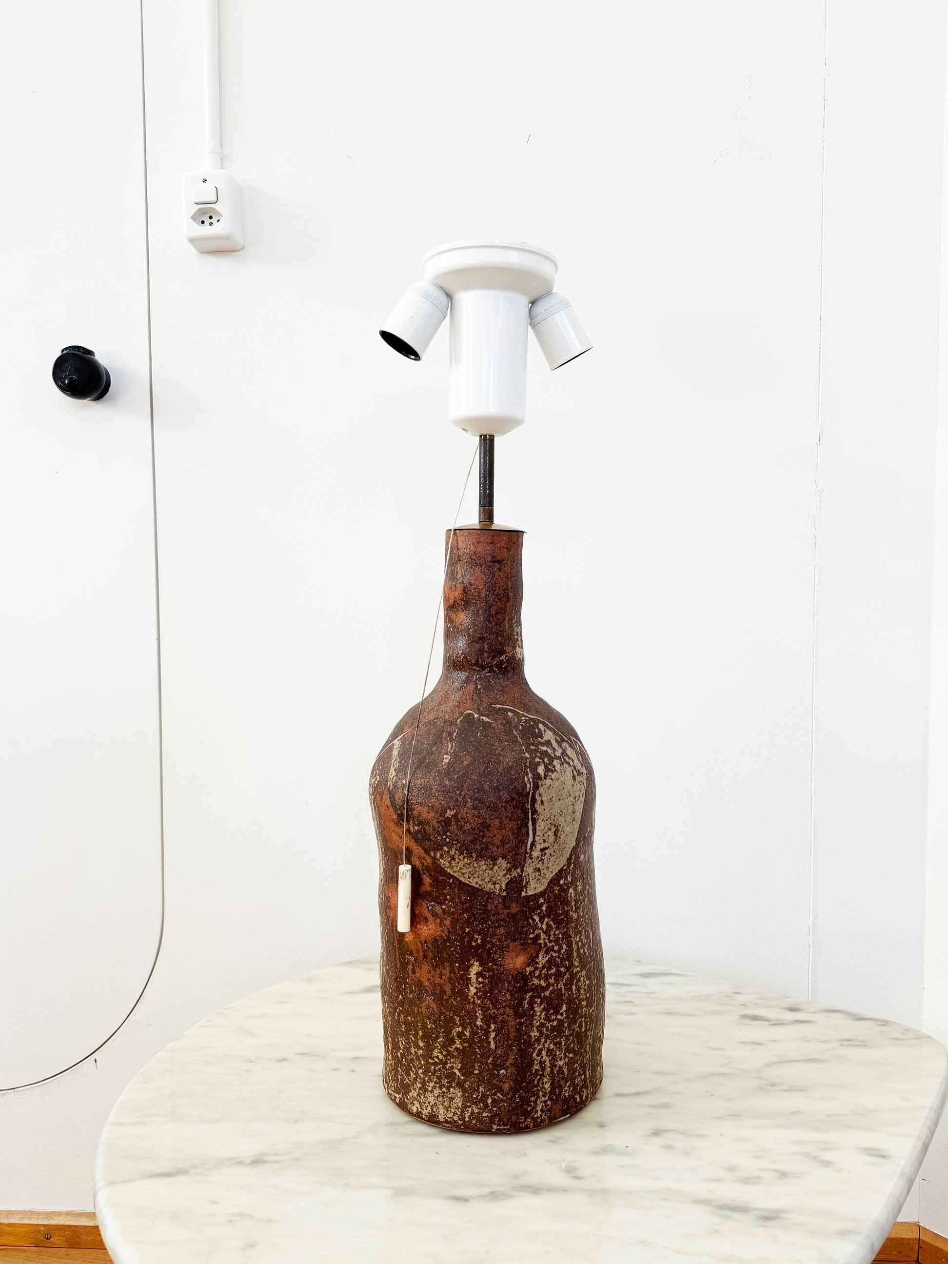 French Very Large Stunning Brutalist Postmodern MCM Ceramic Handmade Lamp 70s, 3 lights For Sale