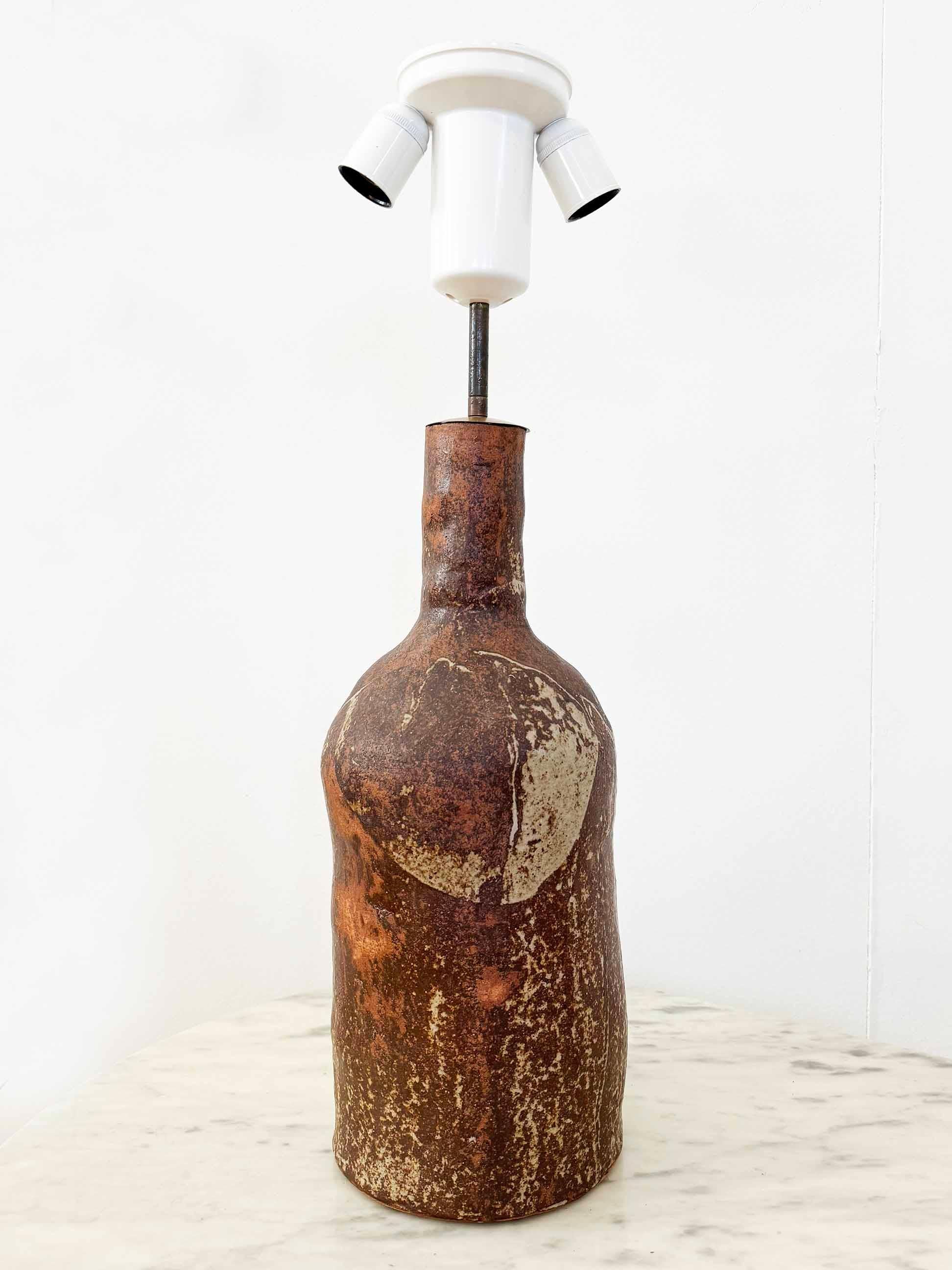 Late 20th Century Very Large Stunning Brutalist Postmodern MCM Ceramic Handmade Lamp 70s, 3 lights For Sale