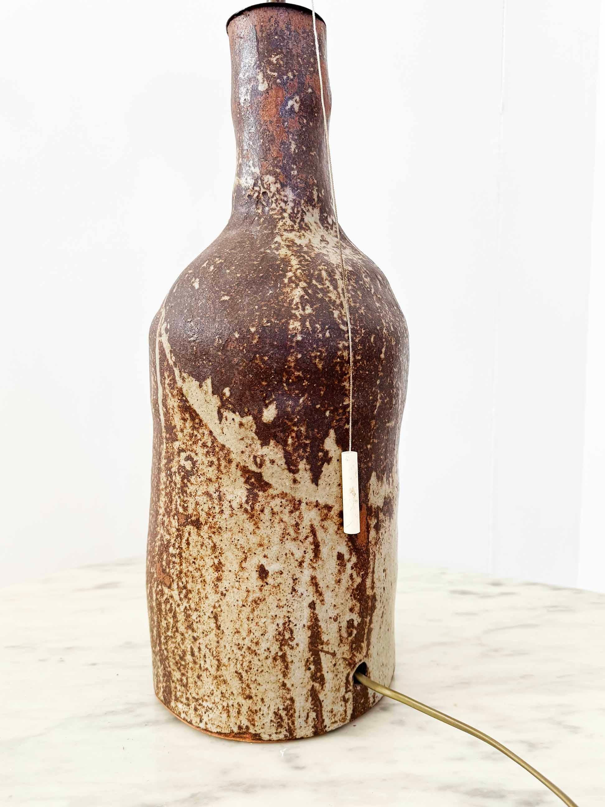 Very Large Stunning Brutalist Postmodern MCM Ceramic Handmade Lamp 70s, 3 lights For Sale 2