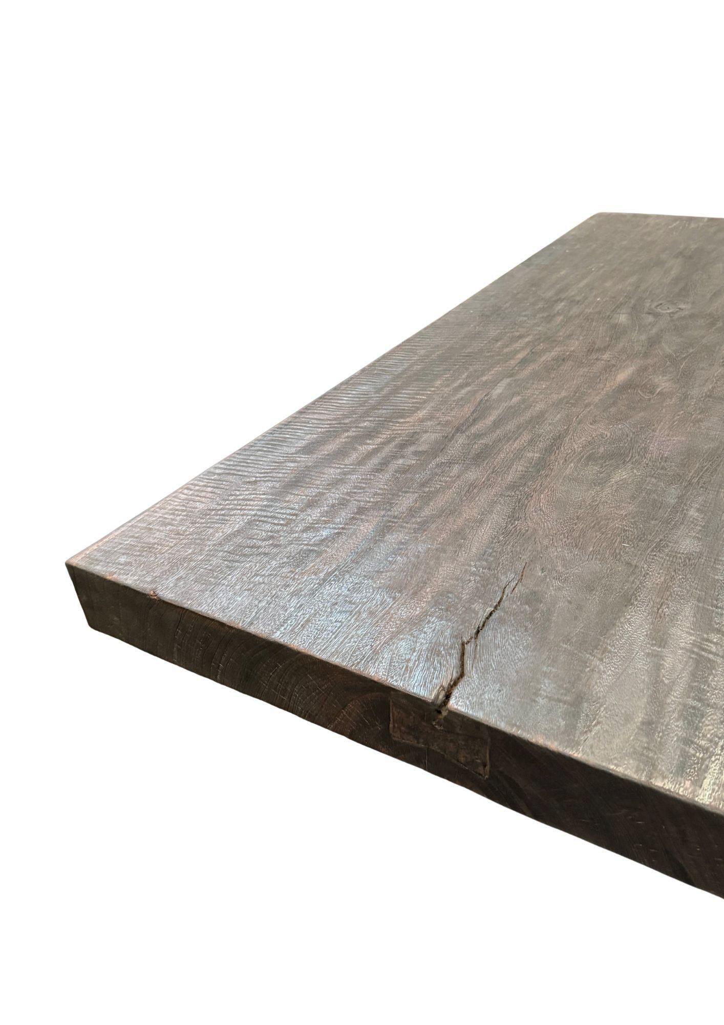 Contemporary Very Large Suar Wood Sofa Table Espresso Finish Modern Organic For Sale