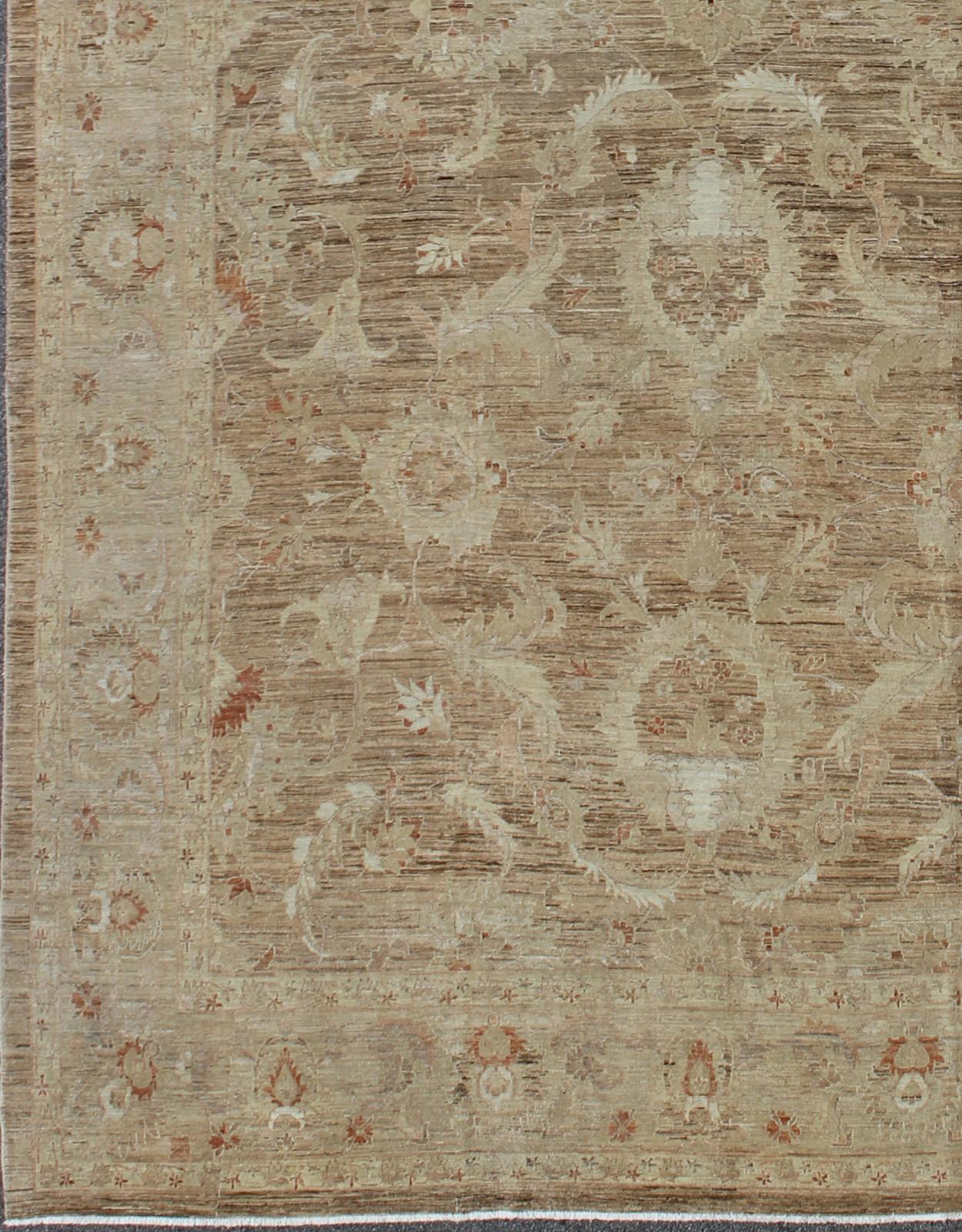 Afghan Very Large Sultanabad Pattern in Earth Tones with Light Brown Lt. Green & Taupe For Sale