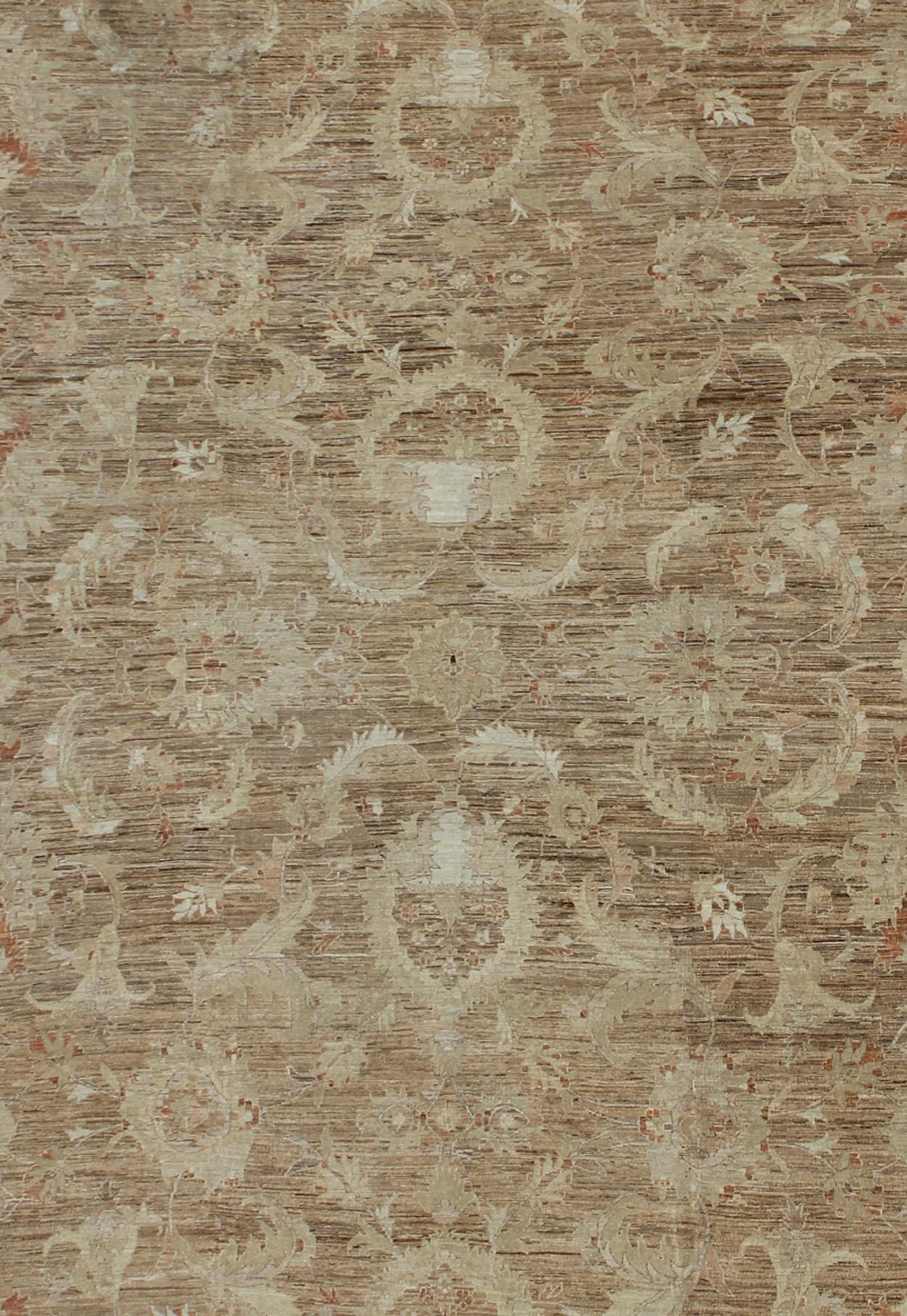 Hand-Knotted Very Large Sultanabad Pattern in Earth Tones with Light Brown Lt. Green & Taupe For Sale