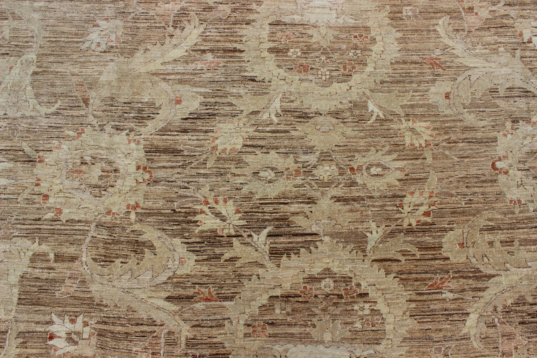 Very Large Sultanabad Pattern in Earth Tones with Light Brown Lt. Green & Taupe For Sale 1