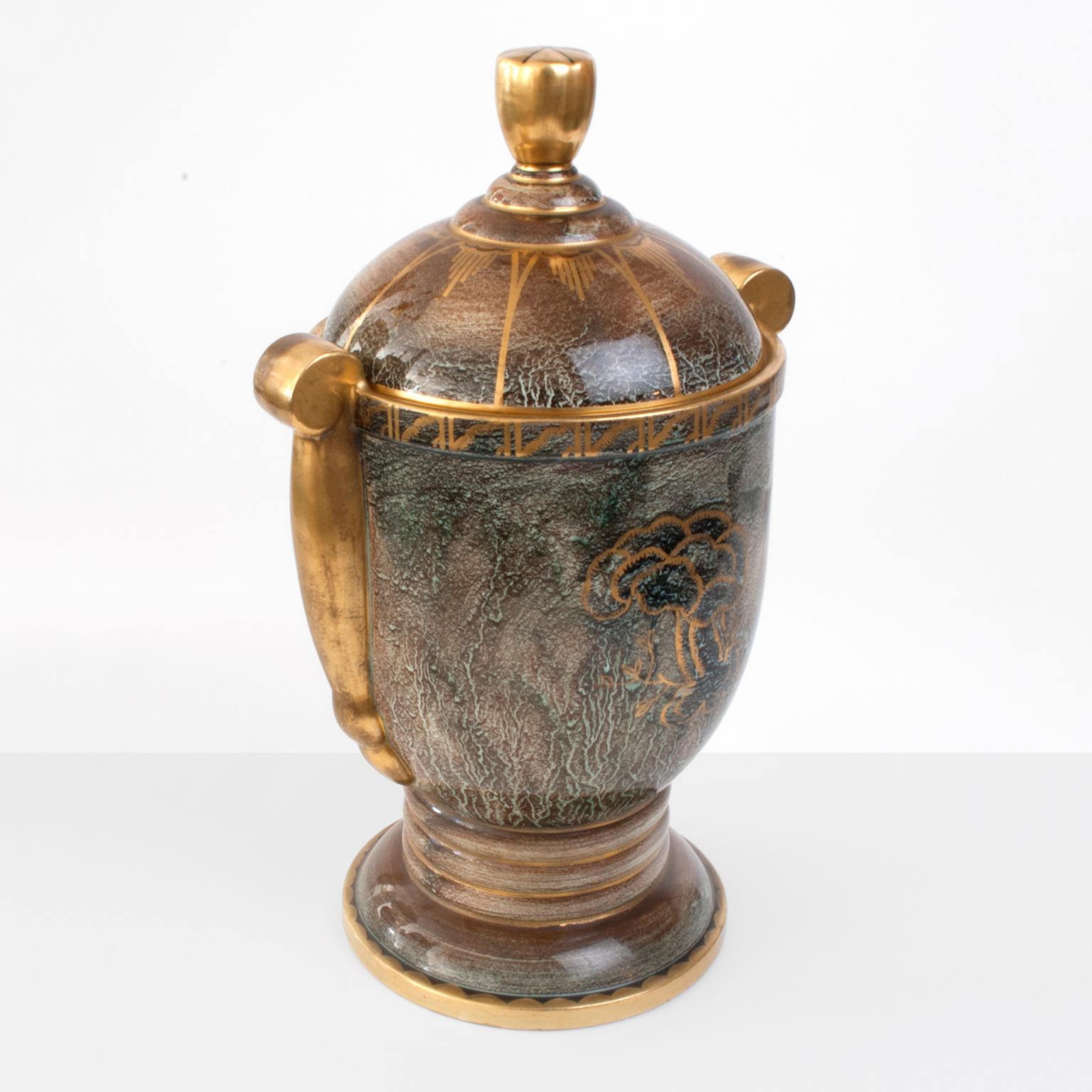 Very large Swedish Art Deco Covered Urn by Josef Ekberg, Gustavsberg In Good Condition In New York, NY