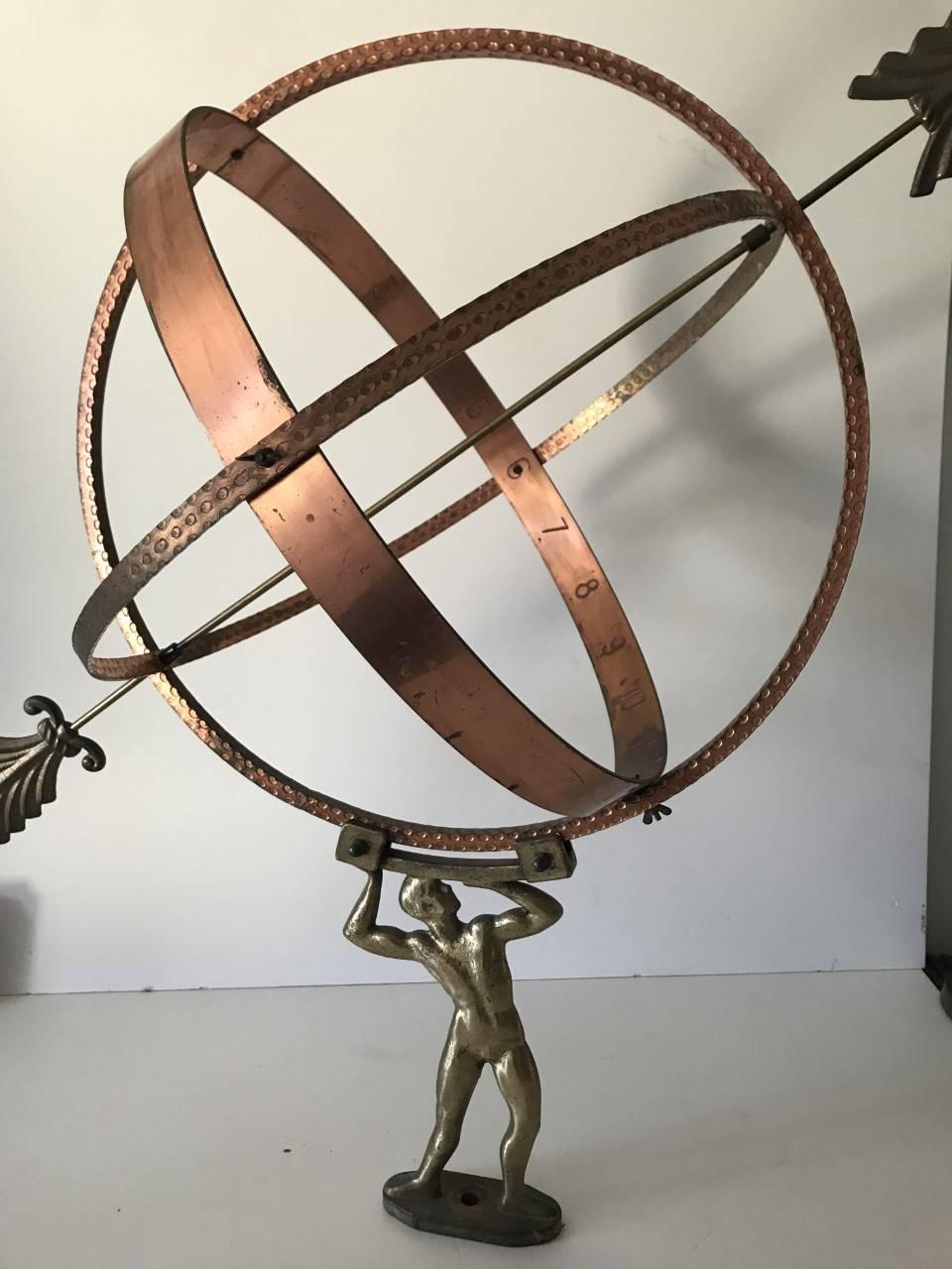 Very Large Swedish Copper and Steel Garden Sundial, 1960 In Excellent Condition For Sale In Drottningholm, SE