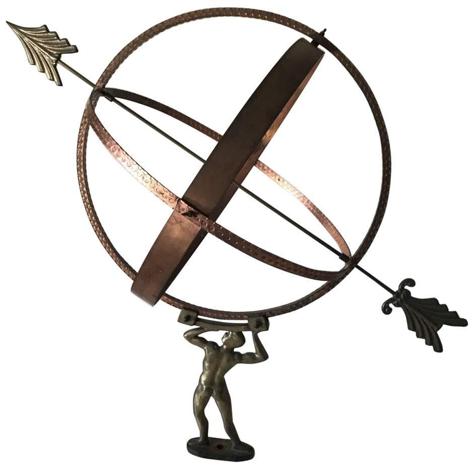 Very Large Swedish Copper and Steel Garden Sundial, 1960 For Sale