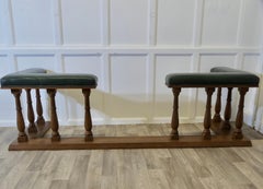 Very Large Teak and Leather Club Fender, Inglenook Fireside Seat