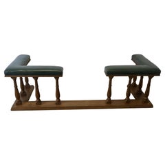 Très grand Club Fender en teck et cuir, Inglenook Fireside Seat