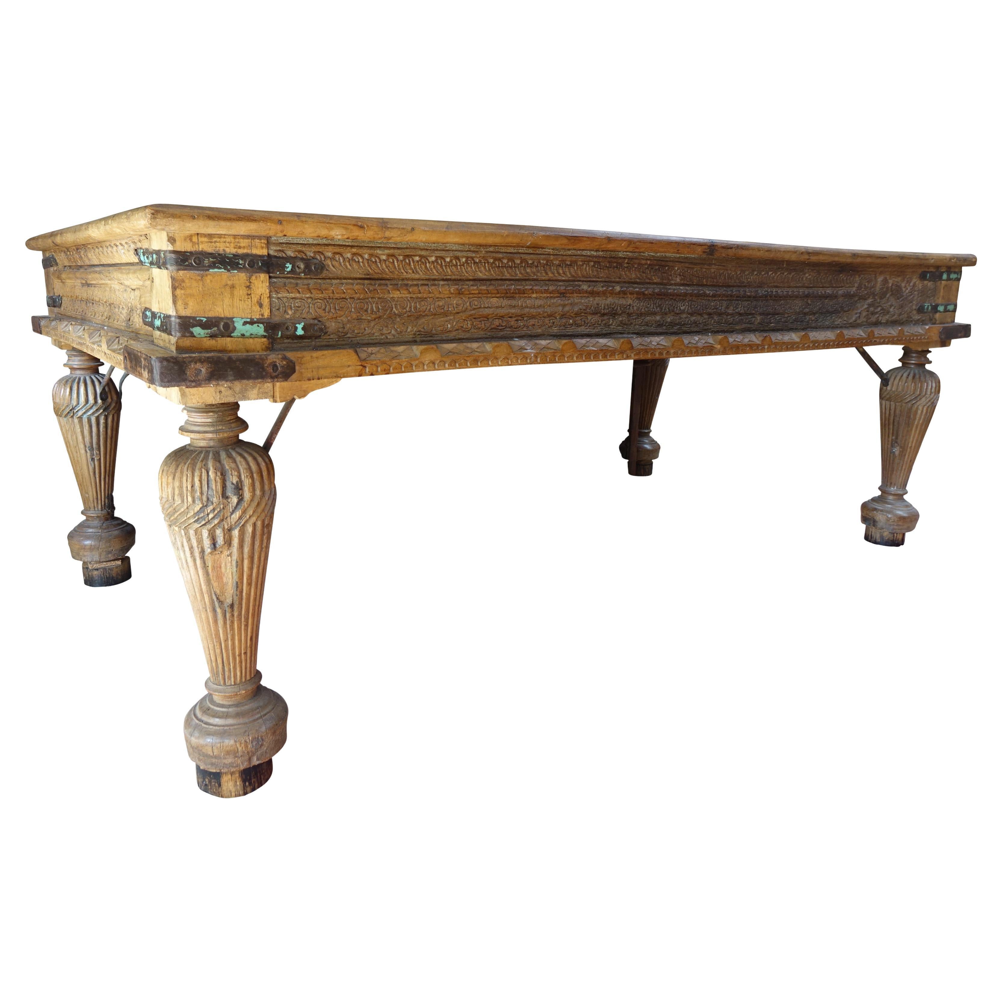 Very Large Teak Indian Palace Console Table, 19th Century