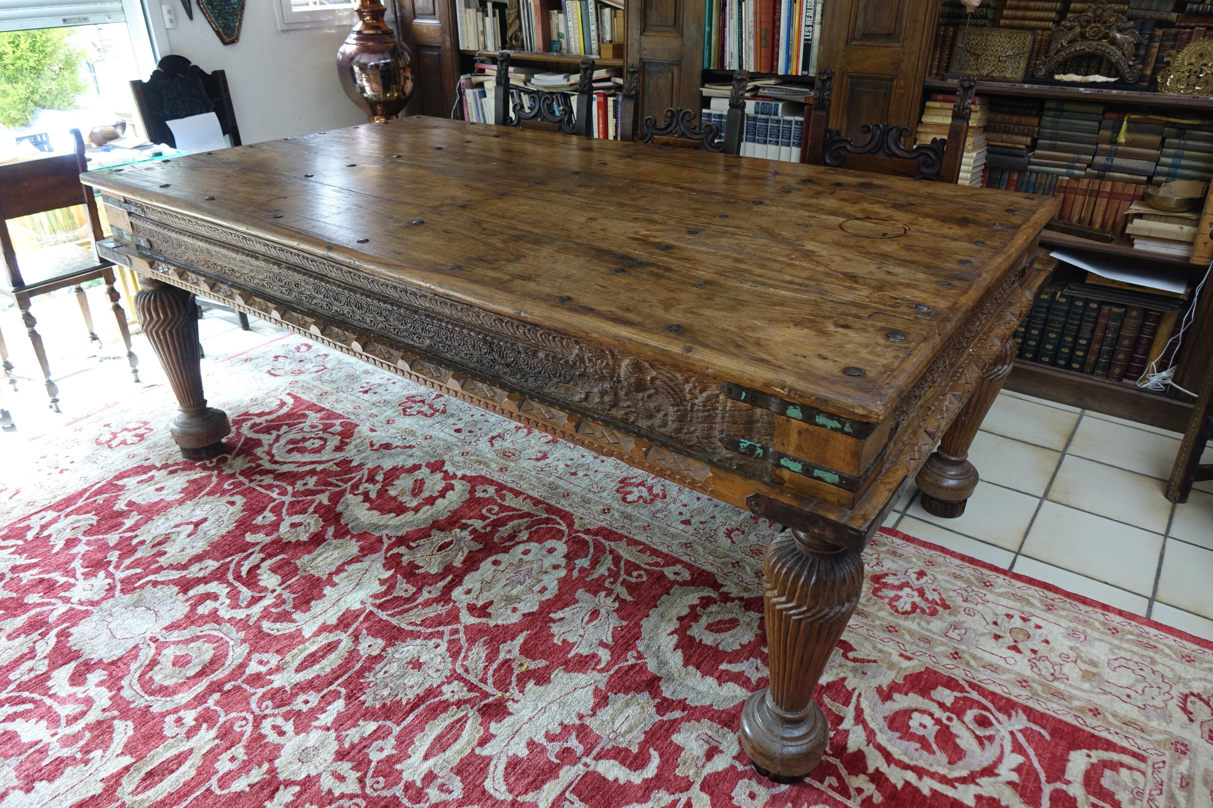 Carved Very Large Teak Indian Palace Console Table, 19th Century For Sale