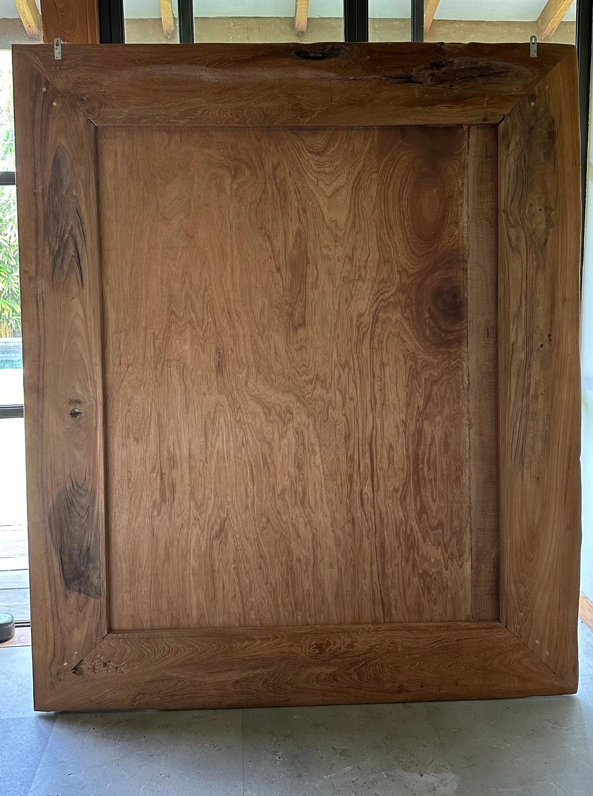 Contemporary Very Large Teak Wood Framed Mirror, Modern Organic For Sale