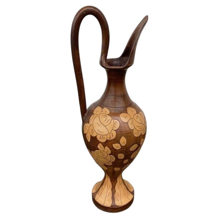 Very large terracotta jug, decorated circa 1950 For Sale