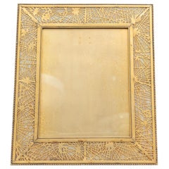Antique Very Large Tiffany Studios Pine Needle Picture Frame in Gilt Metal and Glass