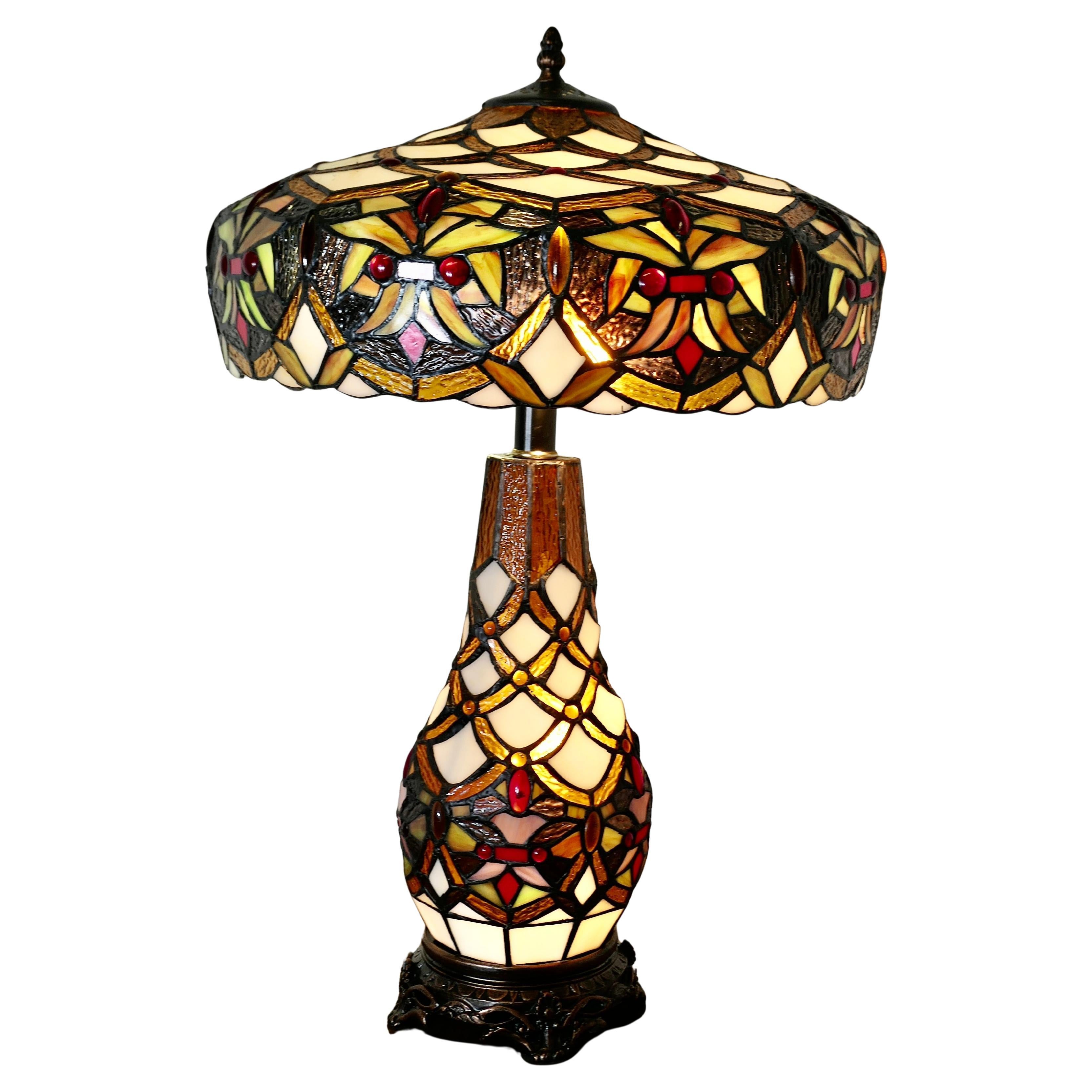Very Large Tiffany Style Table Lamp with Shade A very unusual 
stunning piece For Sale