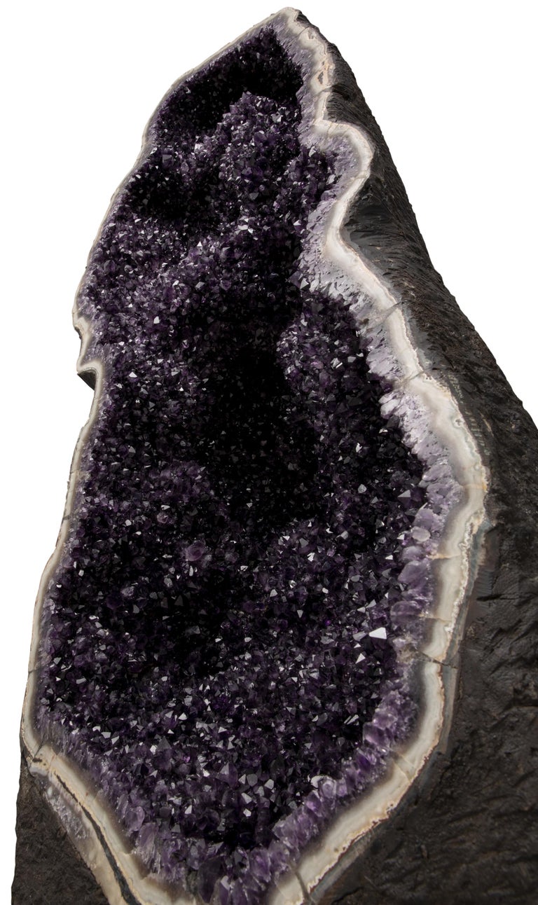 Incredible Deep Purple Amethyst Tower - Complete Half Geode with Agate border For Sale 8
