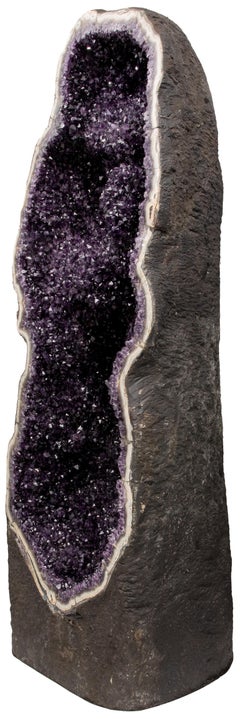 Incredible Deep Purple Amethyst Tower - Complete Half Geode with Agate border