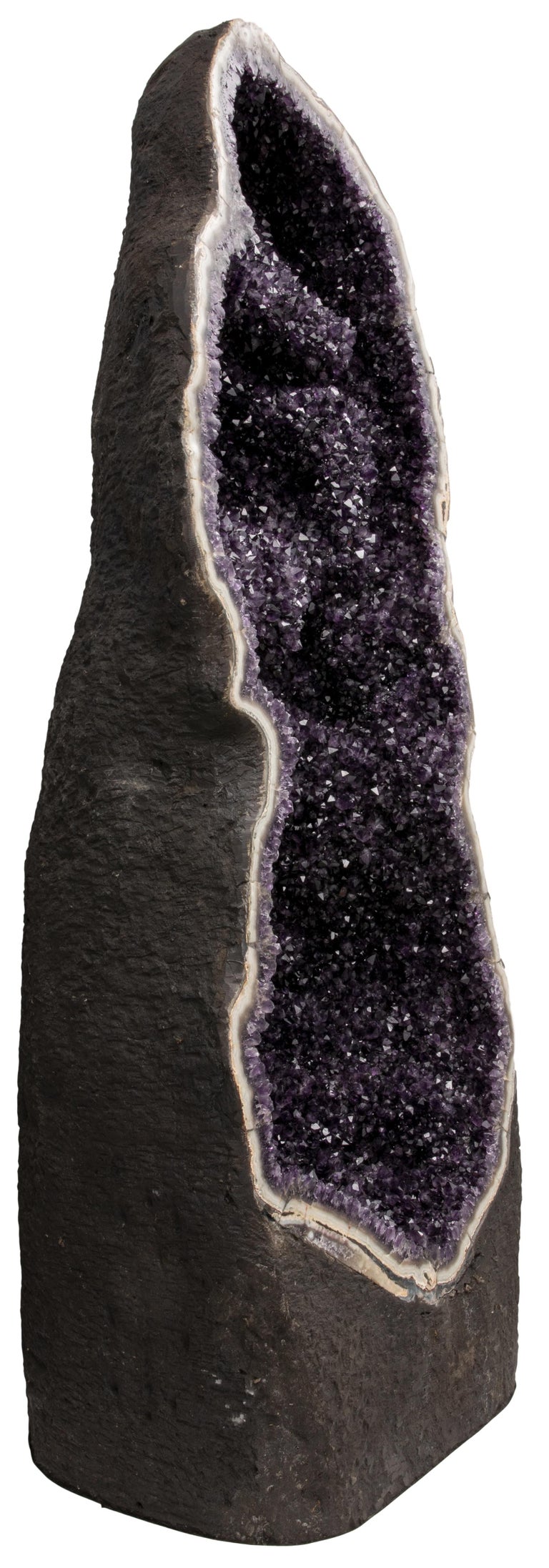 Incredible Deep Purple Amethyst Tower - Complete Half Geode with Agate border In Good Condition For Sale In London, GB
