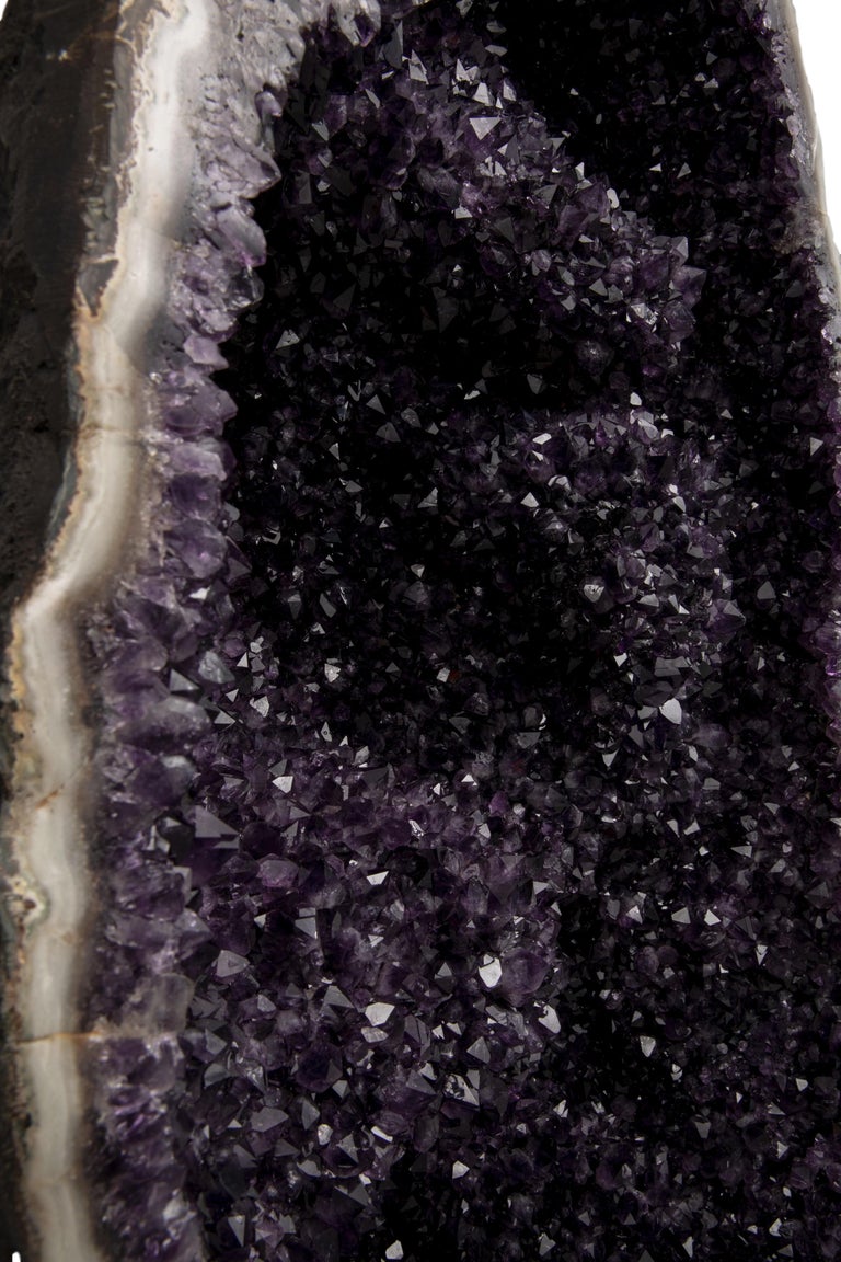 18th Century and Earlier Incredible Deep Purple Amethyst Tower - Complete Half Geode with Agate border For Sale