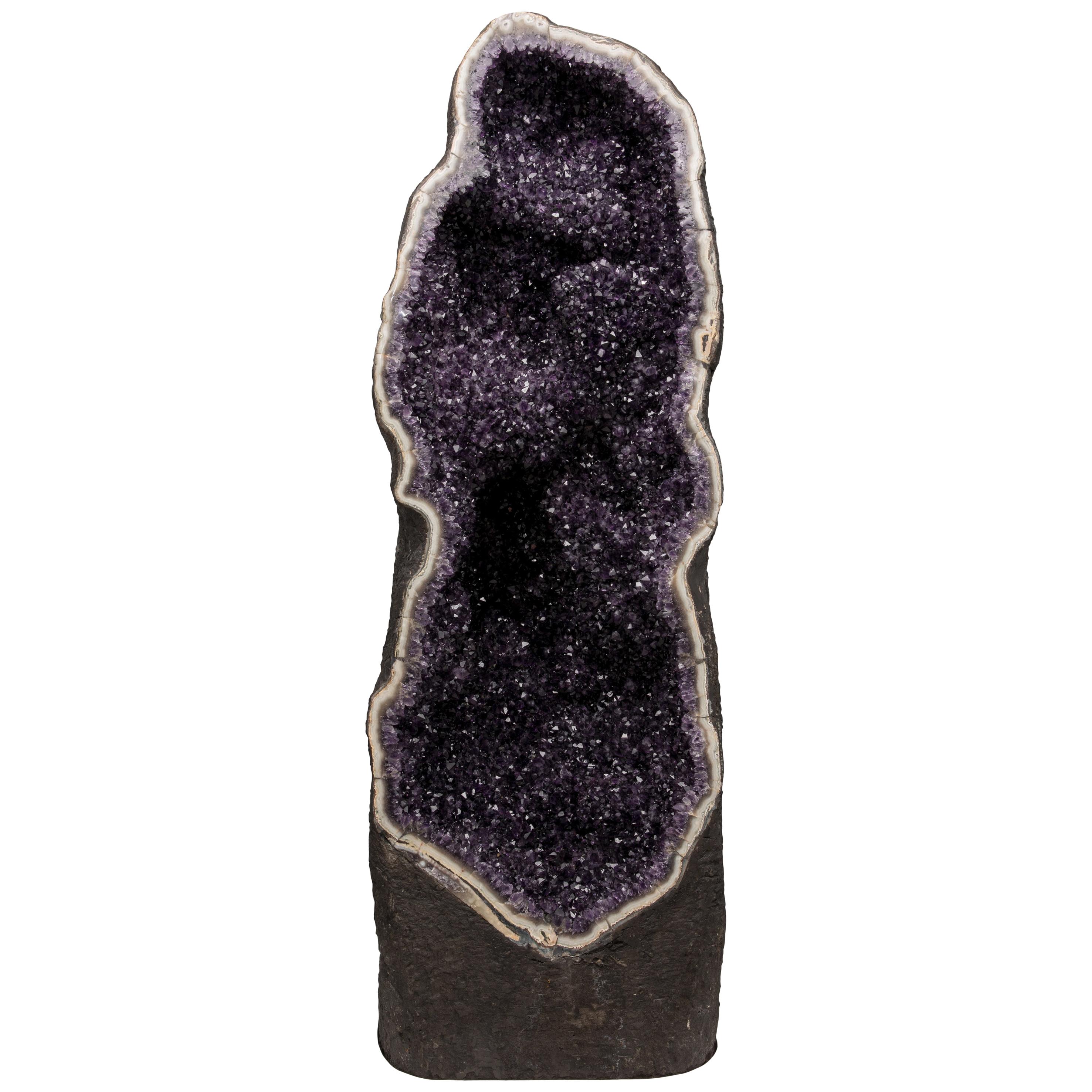 Incredible Deep Purple Amethyst Tower - Complete Half Geode with Agate border