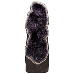 Incredible Deep Purple Amethyst Tower - Complete Half Geode with Agate border