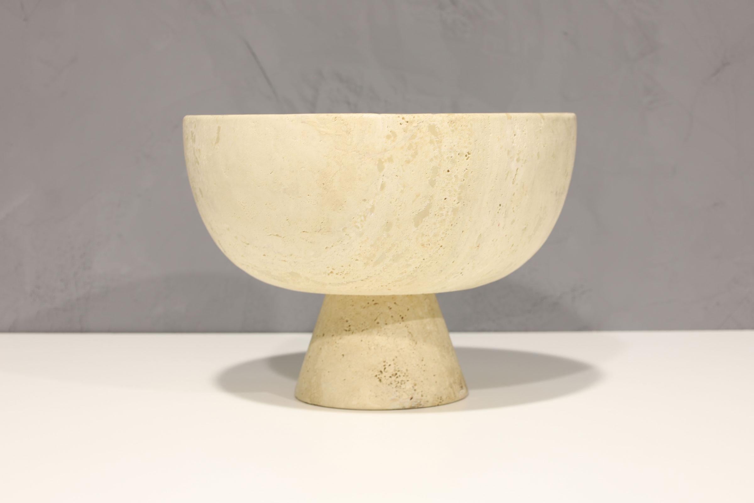 Organic Modern Very Large Travertine Footed Bowl, 1970s For Sale