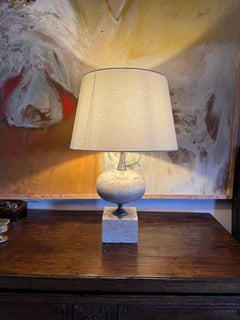 Very Large travertine Maison Barbier table lamp. Paris c.1970's
