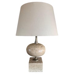 Very Large travertine Maison Barbier table lamp. Paris c.1970's