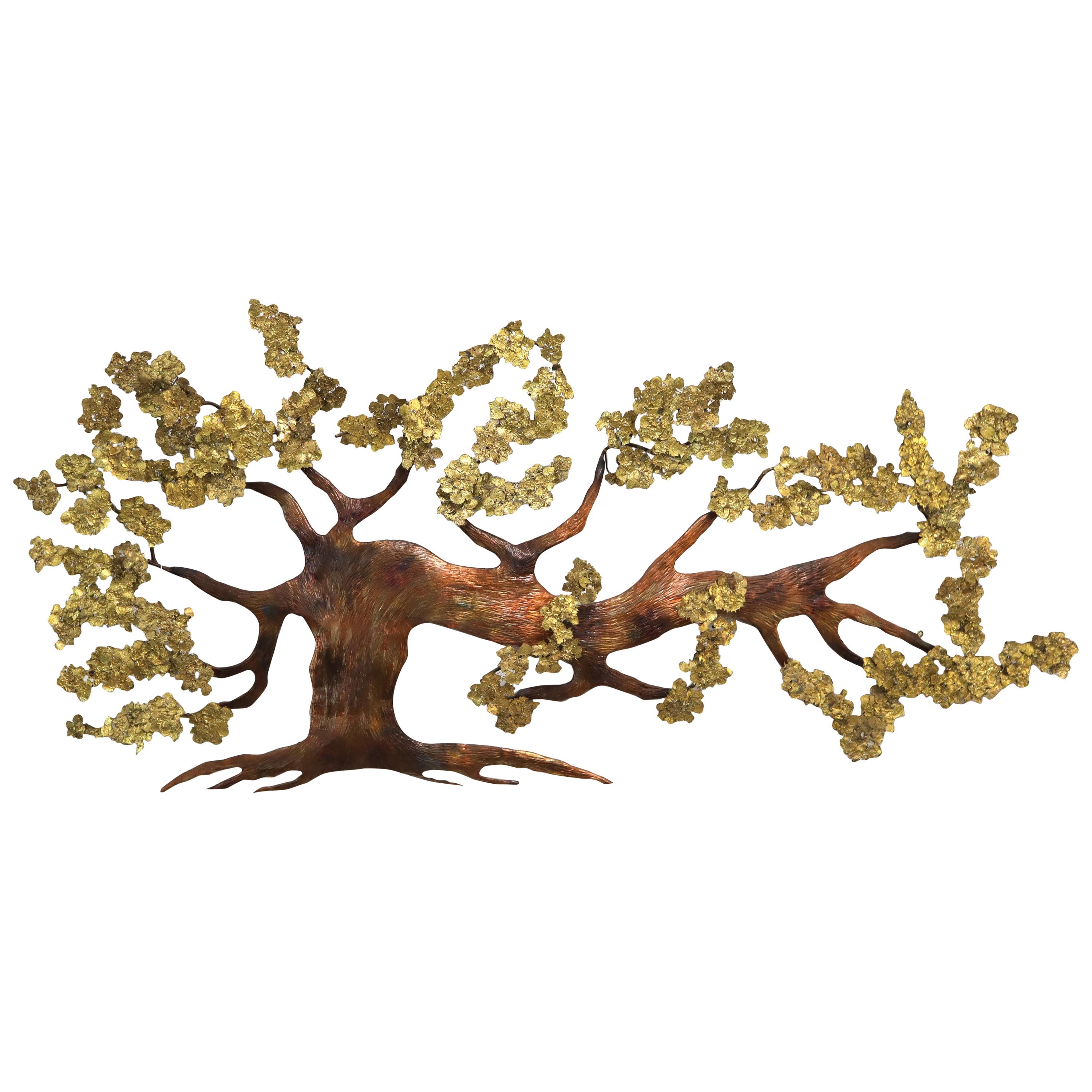 Very Large Tree of Life Metal Brass and Copper Wall Hanging Sculpture