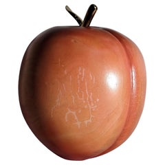 Large Carved Wood and Brass Peach Made in Italy