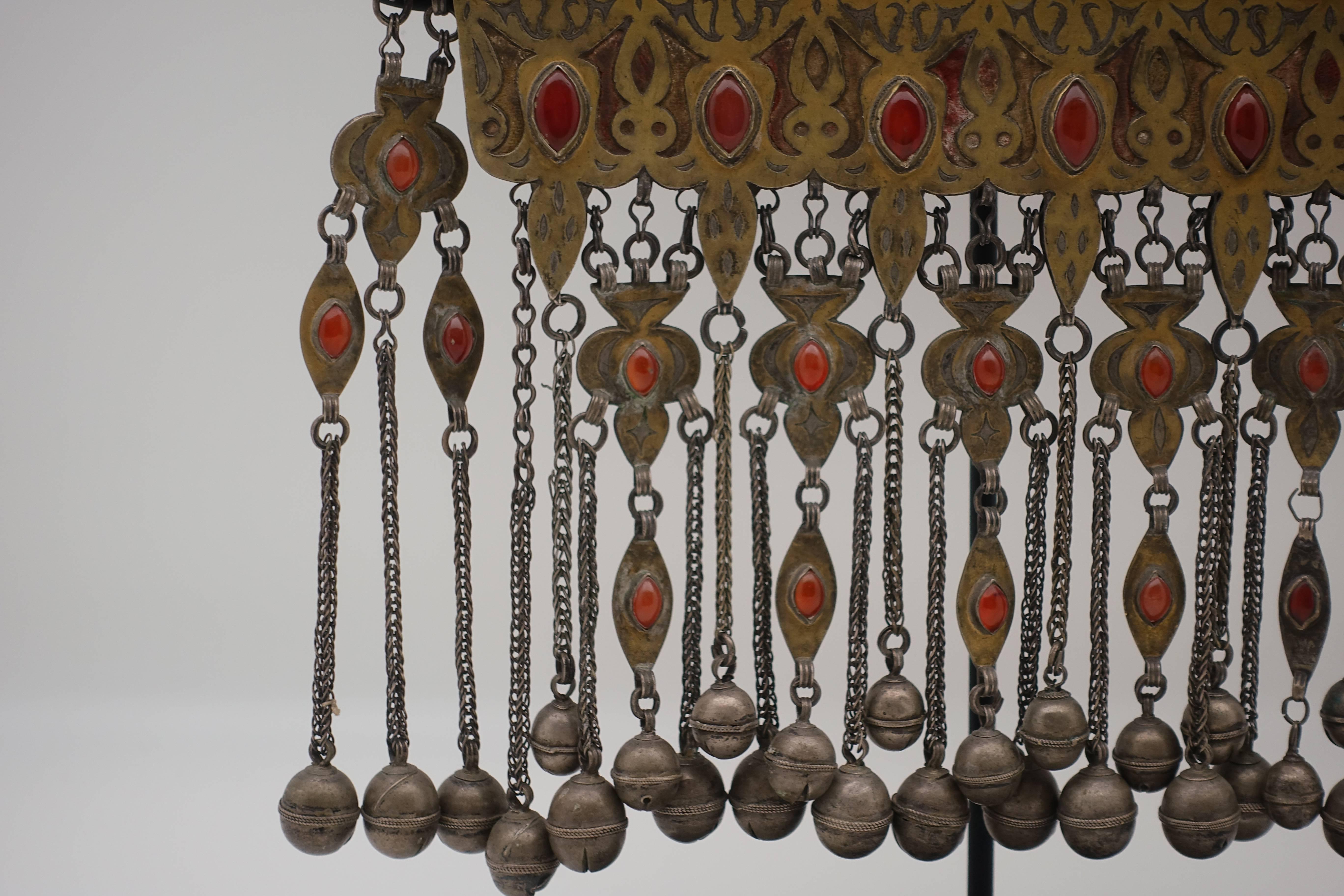 Folk Art Very Large Turkmen Silver and Carnelian Pendant