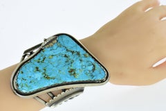 Very Large Turquoise Native American Vintage Silver Bangle Bracelet
