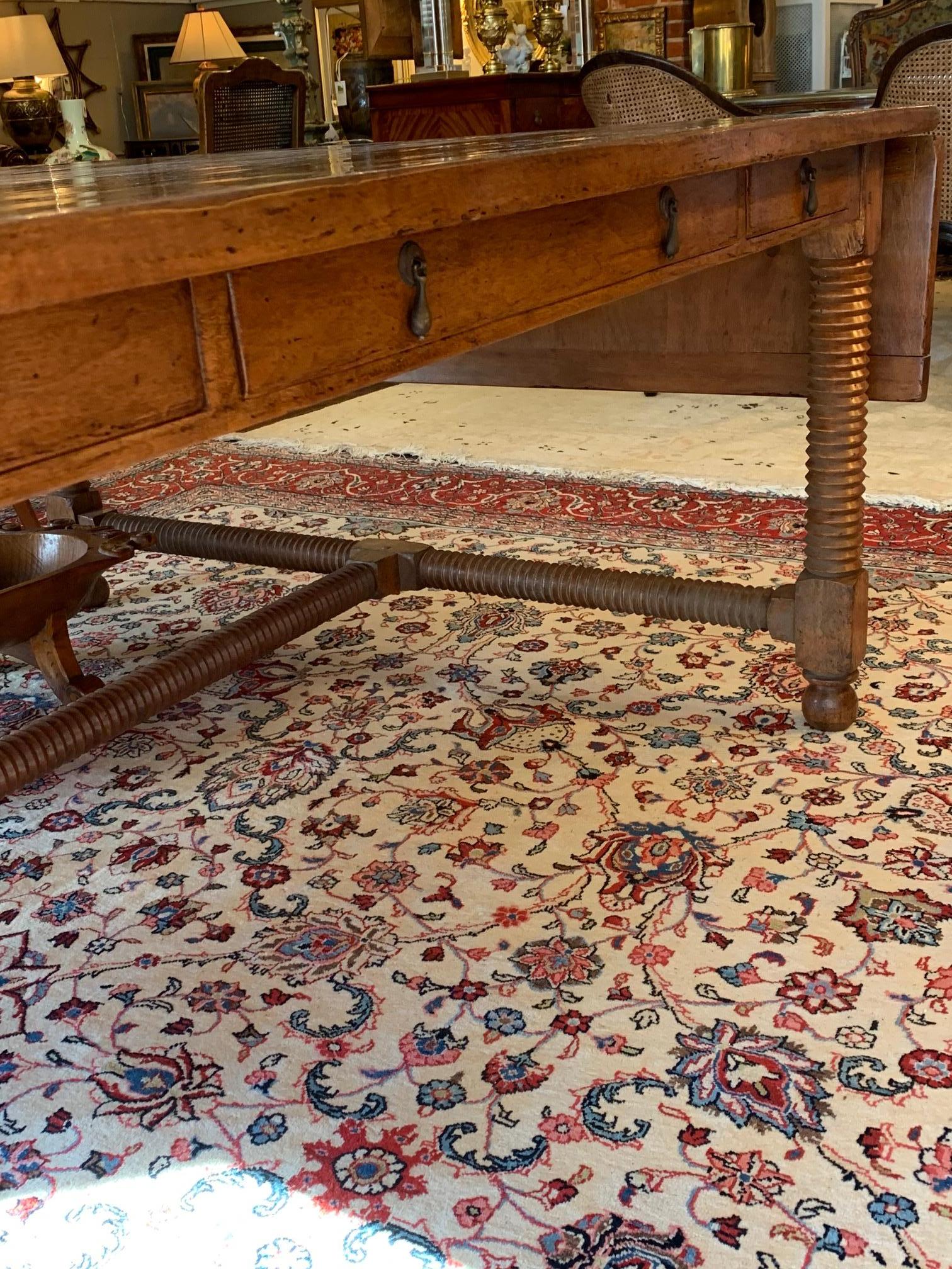 Very Large Tuscan Style Drop Leaf Center or Dining Table with Drawers 10