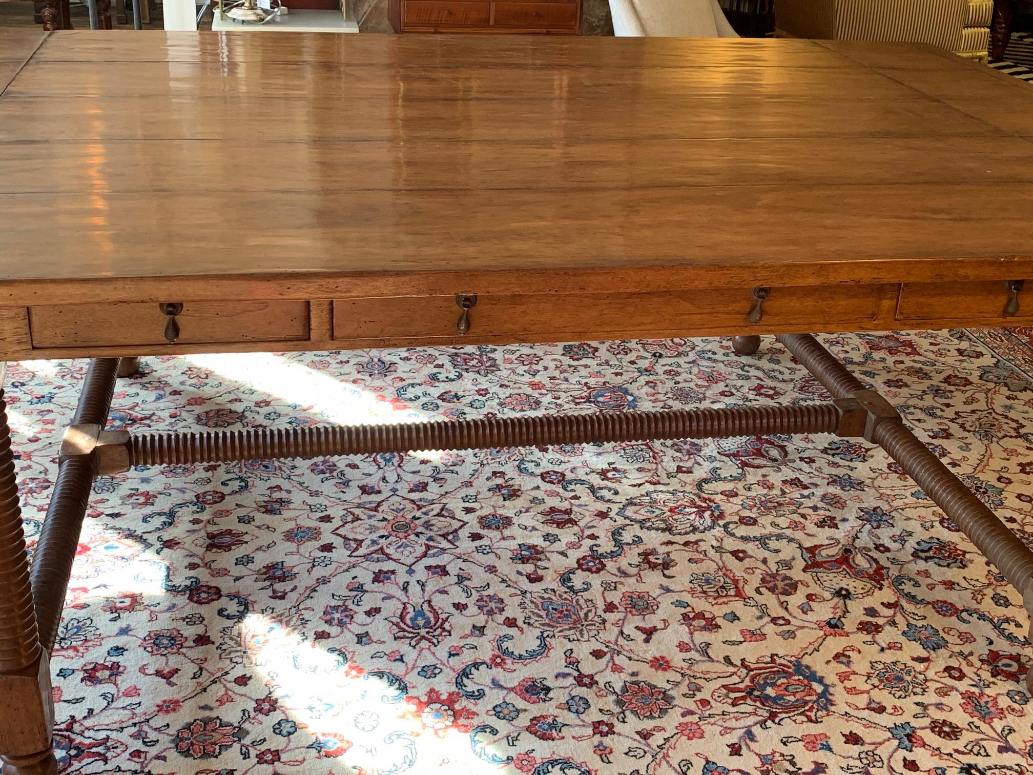 Rustic Very Large Tuscan Style Drop Leaf Center or Dining Table with Drawers
