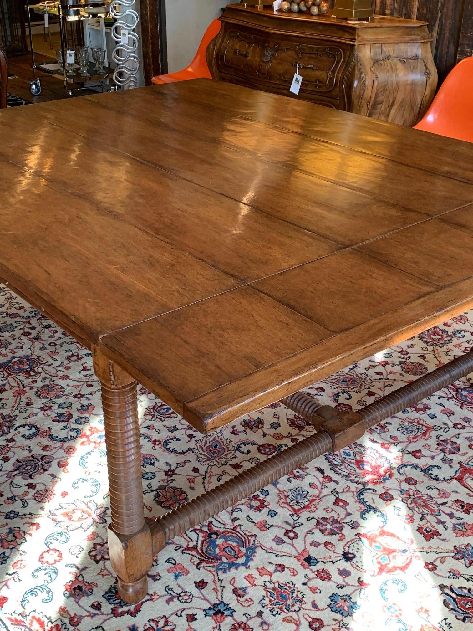 Very Large Tuscan Style Drop Leaf Center or Dining Table with Drawers In Good Condition In Hopewell, NJ