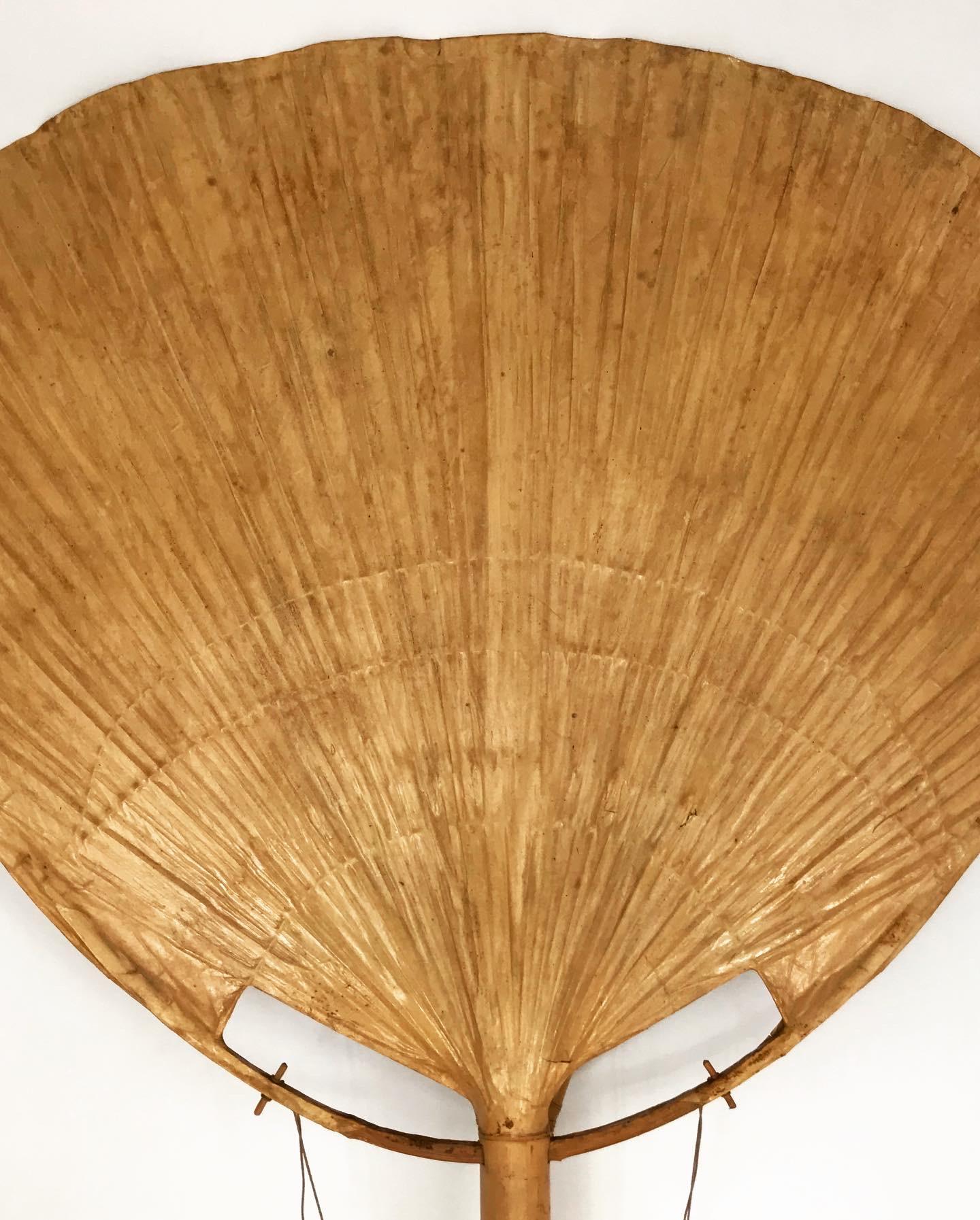 Rare large ‘Uchiwa’ fan floor lamp by Ingo Maurer in very good condition.

Designed by Ingo Maurer for M design, Germany.

This lamp was handmade in 1977 from bamboo, wicker and Japanese rice paper.
  