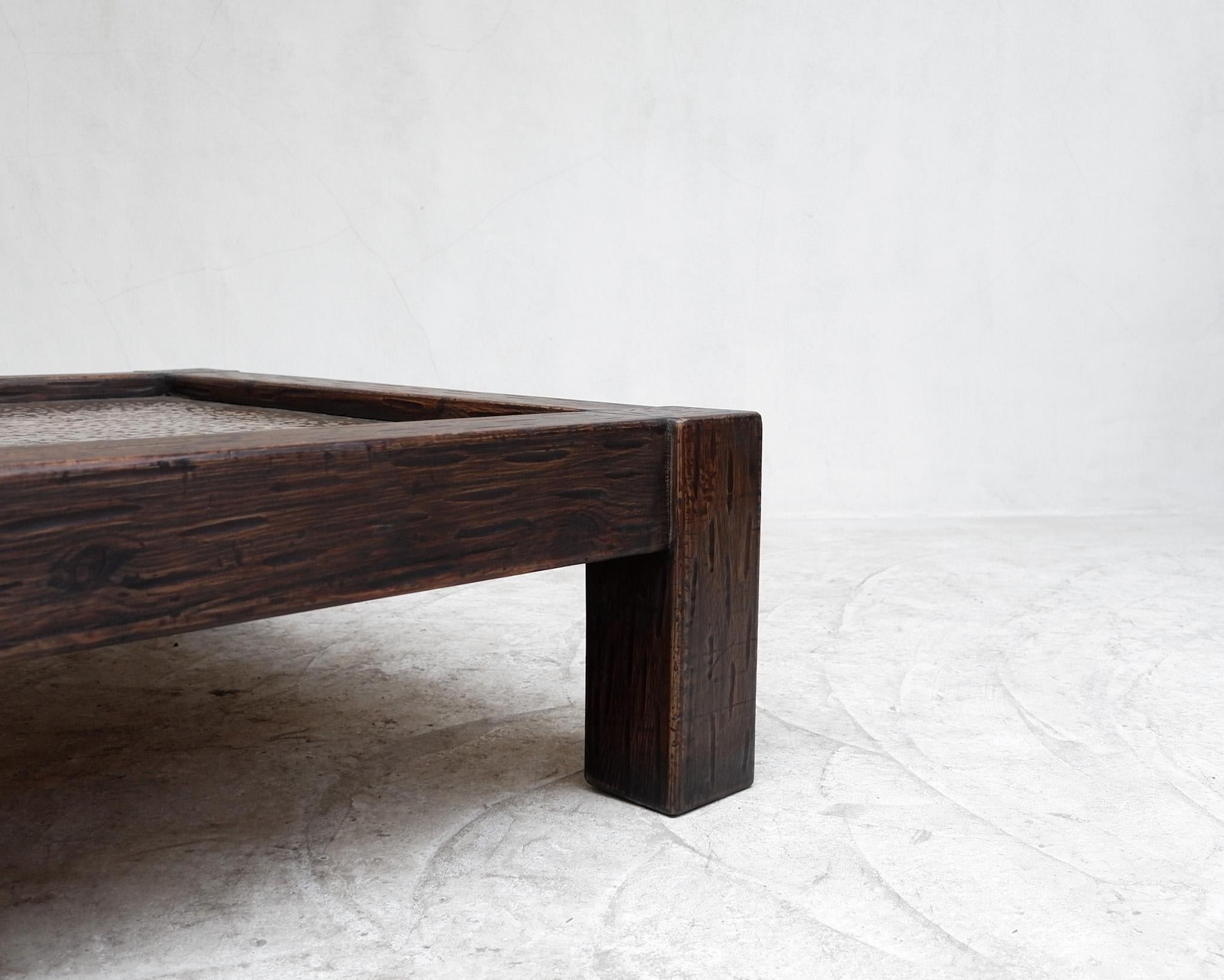 Very Large Unique Hewn Pine & Hammered Copper Brutalist Coffee Table In Good Condition For Sale In London, GB