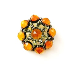 Très grande broche non signée en verre de topaze et de citrine:: Schreiner:: New York:: années 1960