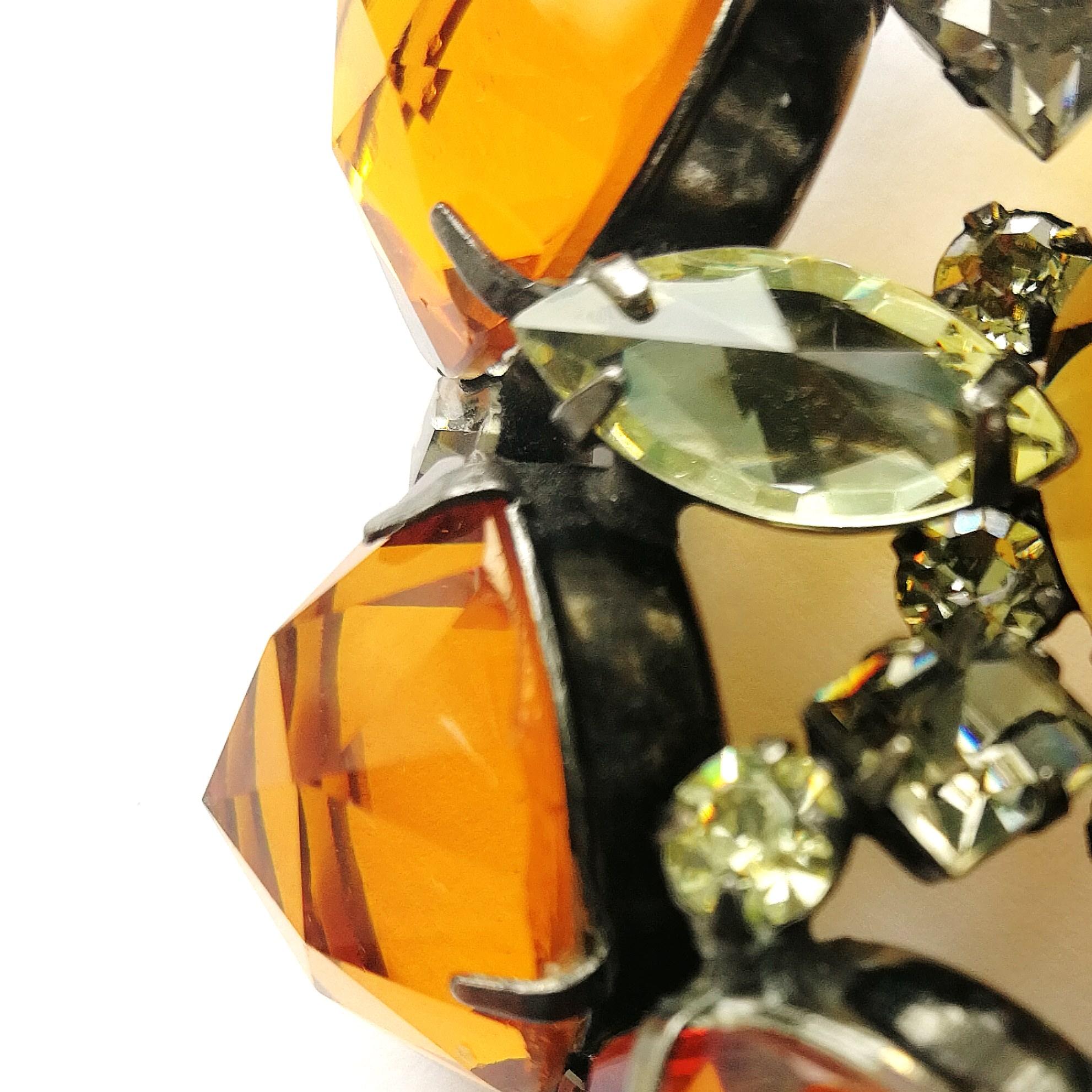 Very large unsigned topaz and citrine glass brooch, Schreiner, New York, 1960s 1