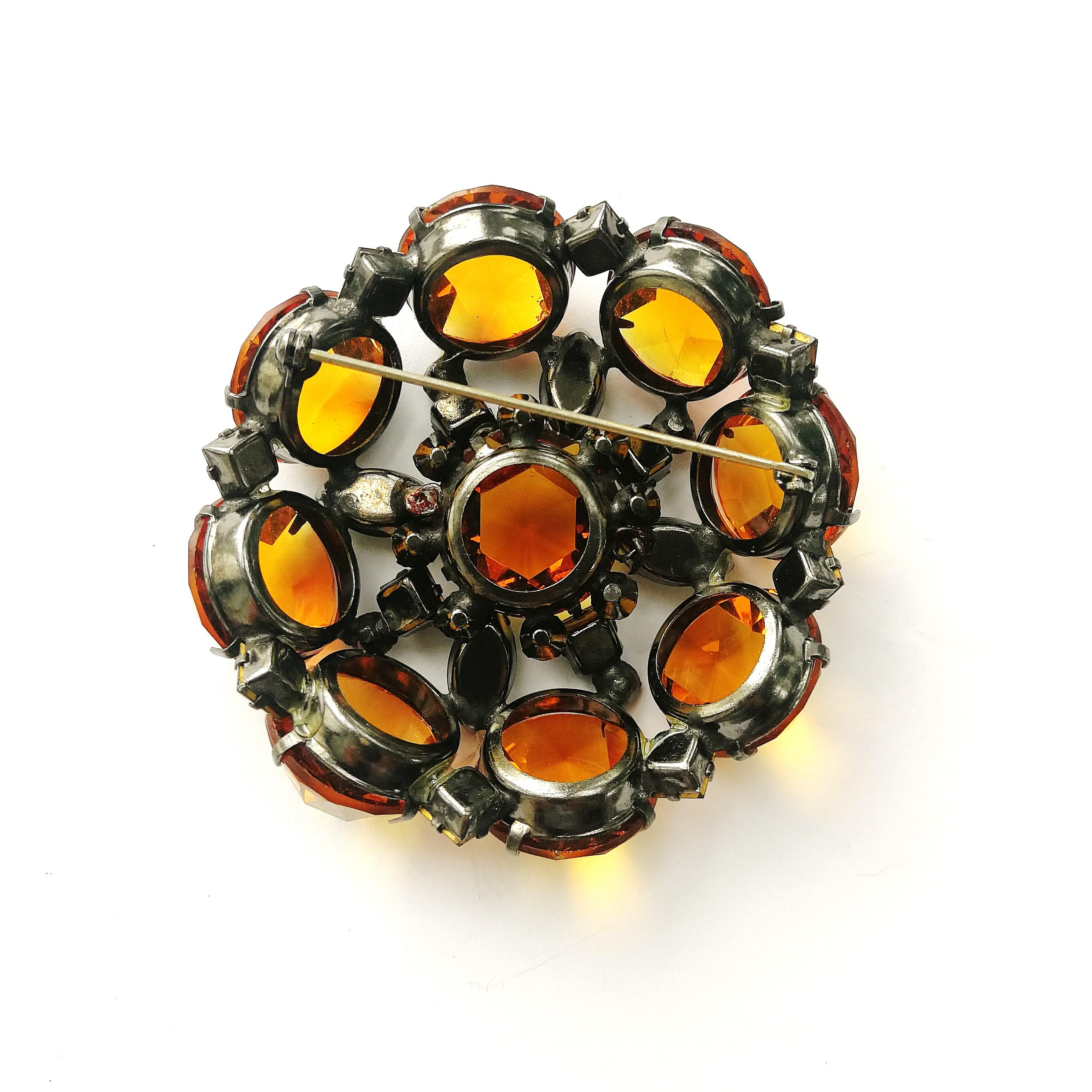 Very large unsigned topaz and citrine glass brooch, Schreiner, New York, 1960s 2