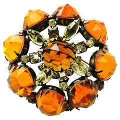 Retro Very large unsigned topaz and citrine glass brooch, Schreiner, New York, 1960s