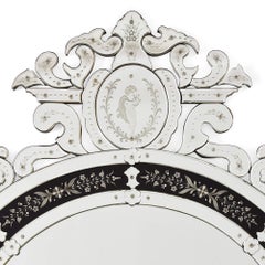 Very Large Venetian Glass Mirror with Engraved Decoration