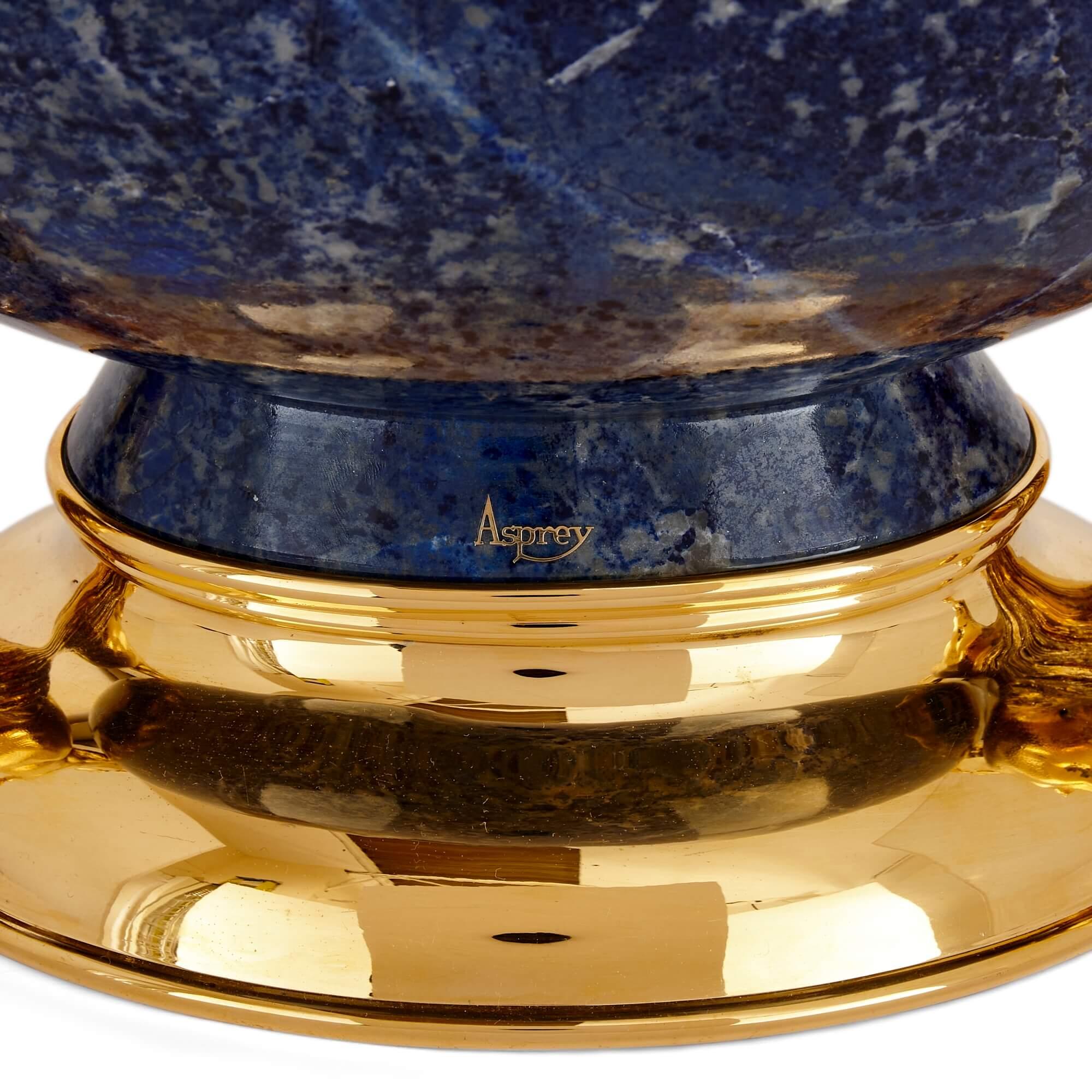 Carved Vermeil and Lapis Lazuli Centrepiece by Asprey  For Sale