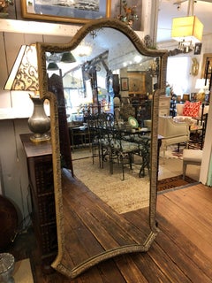 Very Large Vertical Full Length 19th Century Silver Gilt Antique Mirror