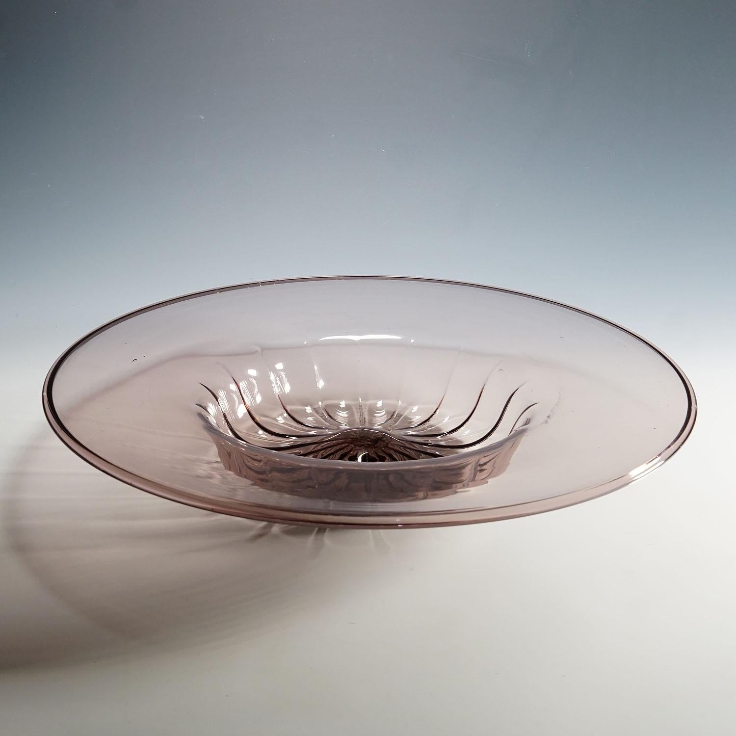 Mid-Century Modern Very Large Vetro Soffiato Glass Dish by Vittorio Zecchin for Venini Murano For Sale