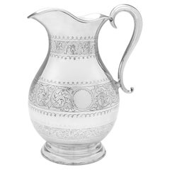 Very Large Victorian Antique Sterling Silver Water Jug - London 1898
