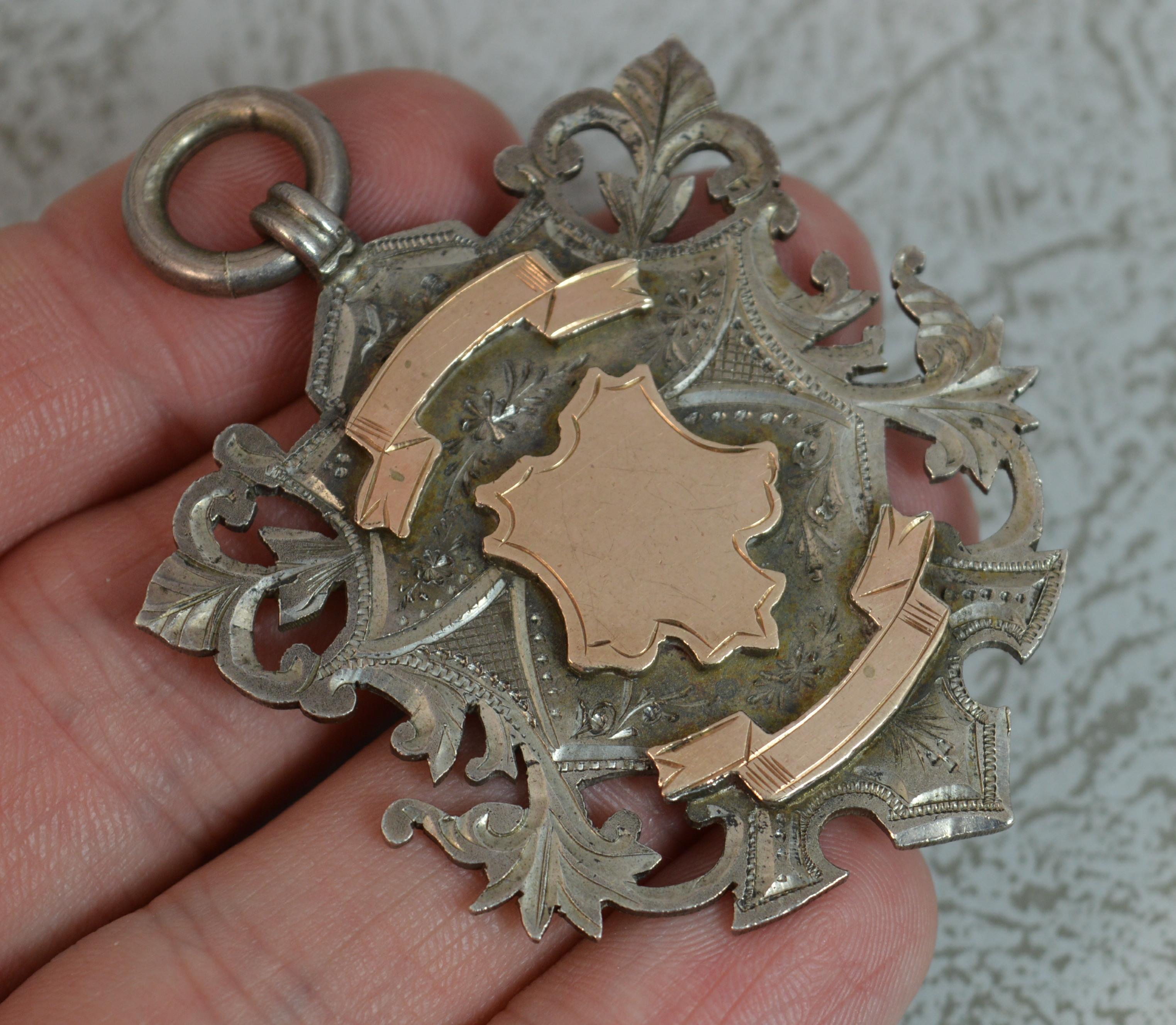 Very Large Victorian English Silver and Rose Gold Watch Fob Pendant In Excellent Condition In St Helens, GB