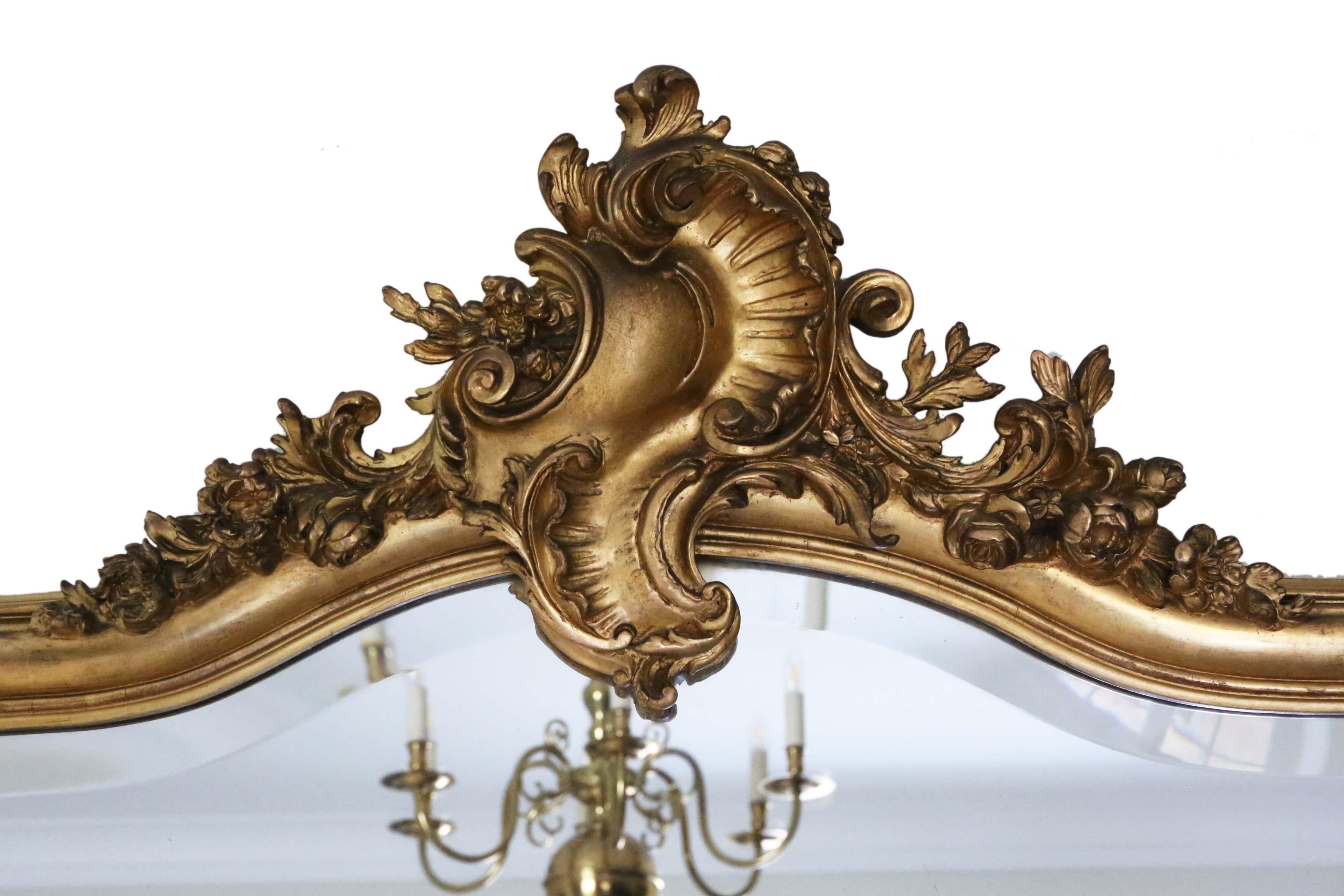 Late Victorian overmantle or wall mirror, circa 1900. Lovely charm and elegance.
This is a lovely, very rare mirror. Great frame in very good condition… looks great. The original gilding remains.
A breathtaking statement piece... the best that you